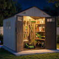 Aoxun 8x10 Ft Outdoor Storage Shed with Lighe & Floor, Large Resin Outdoor Shed with Lockable Door & Windows, Garden HDPE Sheds for Lawn Tools, Pool Supplies & Bikes