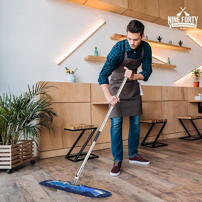 Nine Forty 36" Premium Nylon Dust Mop- Heavy Duty Mop Head for Industrial, Commercial, and Residential Cleaning - Dry Floor Duster for Hardwood Surfaces and Commercial Applications - Blue