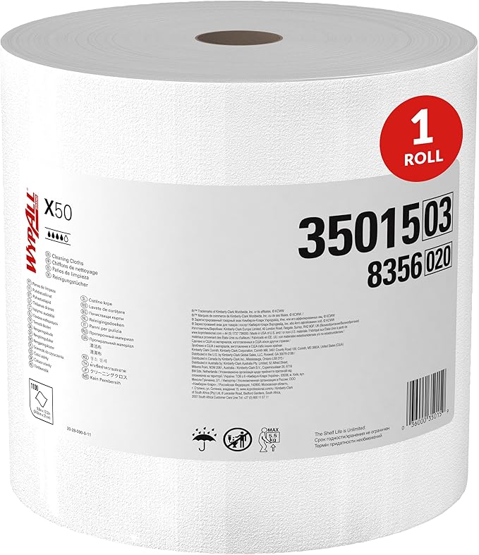 WypAll GeneralClean X50 Cloths Cleaning Wipes (35015), Jumbo, Strong Towels for Extended Use, White (1 Roll of 1,100 Sheets, 1,100 Sheet Total)