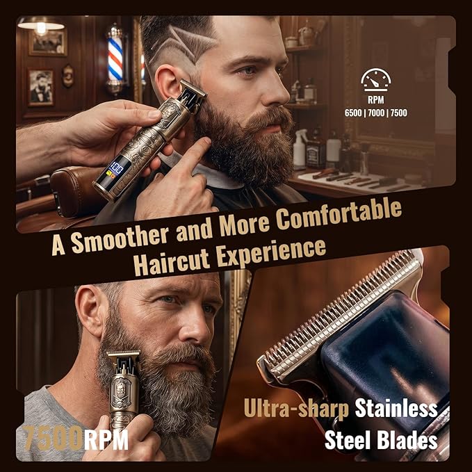 Ufree Foil Shaver and Beard Hair Trimmer Set, Men Electric Razor，Mens Gifts | 6500-7500RPM Head Shavers for Bald, Zero-Gap, Type-C, LED Display, T-Blade Line Versatile for Mustache, Stubble & Crisp Edge