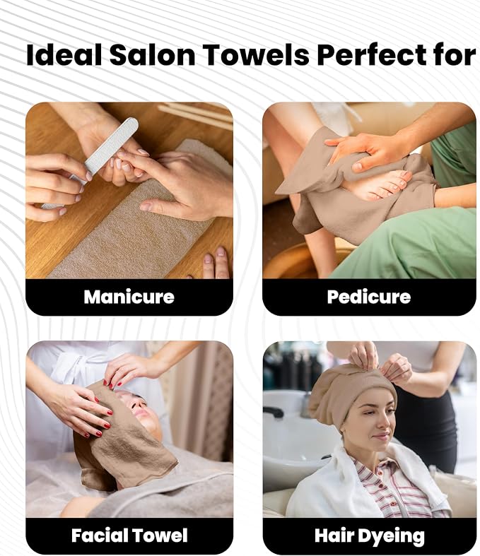 Avalon Towels Salon Towel - Beige Hand Towels Bulk Pack of 24 - 100% Cotton Absorbent Spa, Facial & Gym Towel for Working Out - 16x27 Inches (Not Bleach Proof)