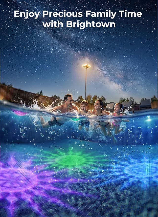 Brightown Floating-Solar-Pool-Lights 2 Pack, RGBWW 12 Lighting Modes 3 Dimming & Timing IP68 Waterproof with Remote Control Solar Floating Pool Lights for Above Ground Pools Inground Pools Accessories