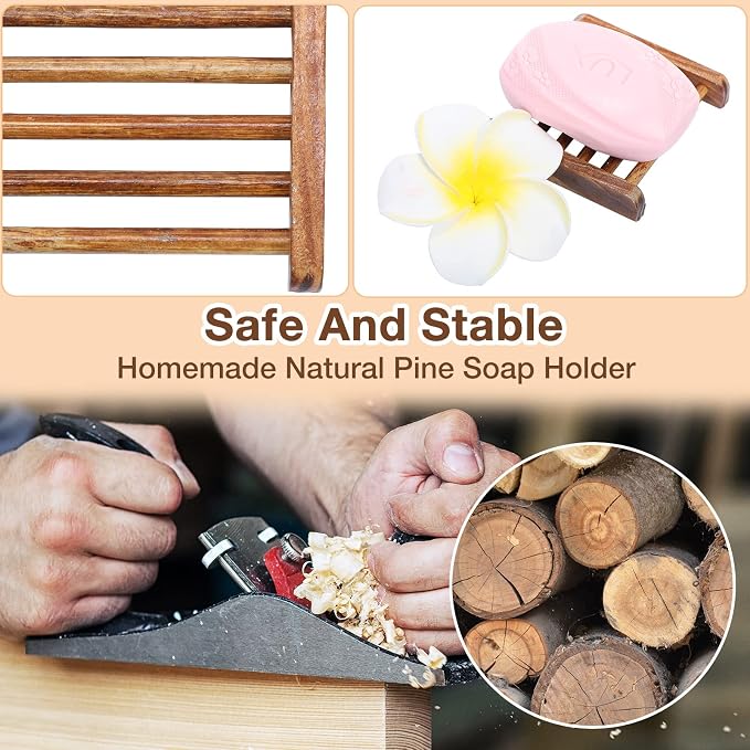 Amyhill 70 Pcs Bamboo Wood Soap Dish Bulk Bathroom Wooden Soap Holder Savers Self Draining Dishes Handcraft Tray, 3.3 x 3.3 x 0.67 Inch (Charcoal Color)