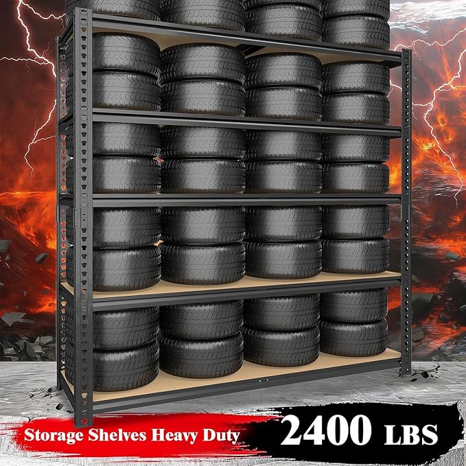 Heavy Duty Garage Shelving,5-Tier Garage Storage Shelves,2400LBS Storage Shelves Heavy Duty,Adjustable 5 Tier Shelving Unit,Heavy Duty Shelving for Garage Storage Warehouse,28''×12''×60''
