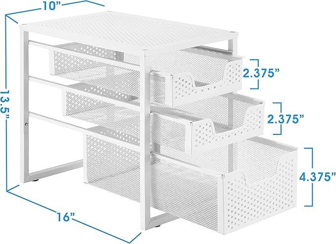 Simple Trending 3-Tier Under Sink Cabinet Organizer with Sliding Storage Drawer, Desktop Organizer for Kitchen Bathroom Office, Stackbale,White