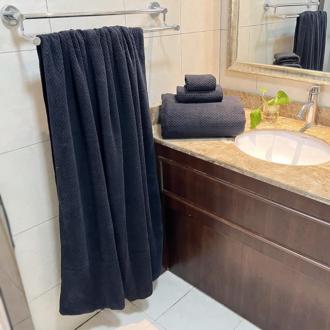 YTYC 39x78 Bath Sheets Set,Towels for Bathroom,Black,6-Pieces | 2 Extra Large Bath Towels, 2 Hand Towels, 2 Washcloths, Super Soft,Highly absorbent,Hanging Loop,80% Polyester