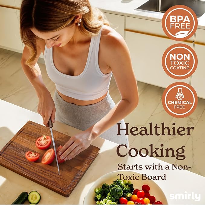 SMIRLY Walnut Cutting Board - 3 Pack Wood Cutting Boards for Kitchen | Non Toxic Walnut Wood Cutting Board with Juice Grooves and Handles, Multiple Sizes Chopping Board for Meal Prep & Charcuterie