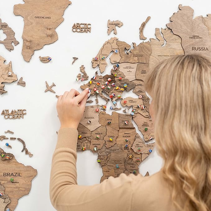 Enjoy The Wood 3D Wooden World Map Wall Art - Large Travel Map with Pins for Art Decor - Decorative Map of the World for Home, Office - Travel Wall Art Housewarming Gift Idea (Terra, XL, Unframed)