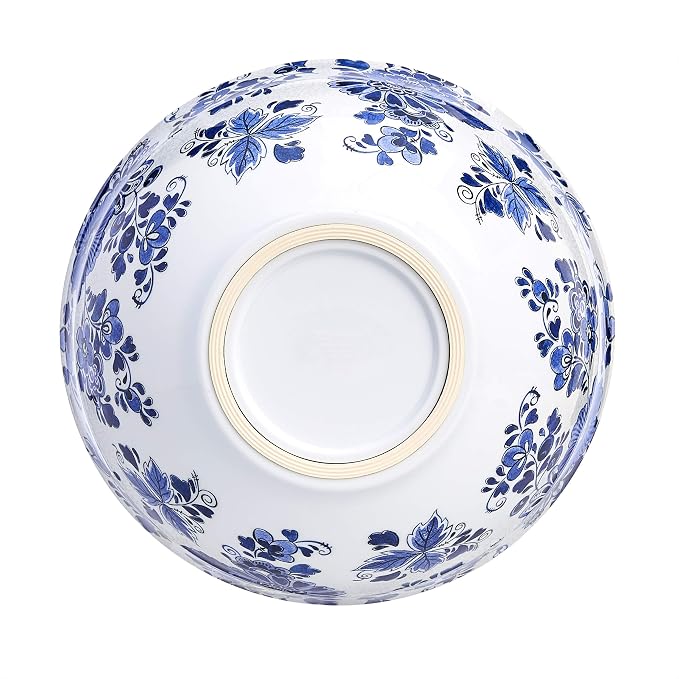 Amazon Basics Mixing Bowls with Lids, Nesting Melamine Serving Bowls, Non-Slip Base, BPA Free, Dishwasher Safe, 5 Sizes, Blue and White Floral, Set of 10