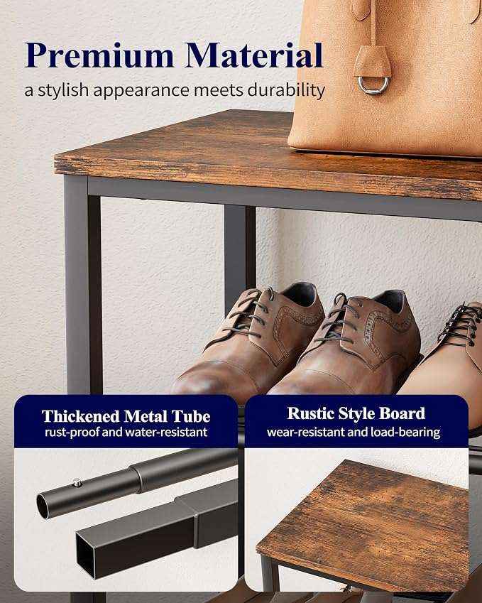 Kitsure Shoe Rack for Closet, Rustic Brown Shoe Organizer with Leveling Feet, Sturdy & Rust-Proof Shoe Storage for Entryway, Bedroom, Living Room, 29.5" x 11.4" x 24.8", Brown