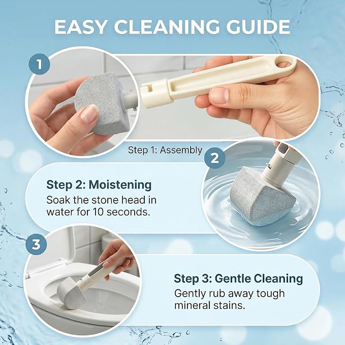 Pumice Stone Toilet Bowl Cleaner 8-Pack – Hard Water & Limescale Remover, Non-Scratch Multi-Surface Scrubber for Toilet, Bathroom Tile, Sink – Natural Cleaning Tool with Disposable Refill Heads