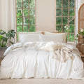 MooMee Bedding Duvet Cover Set 100% Washed Cotton Linen Like Textured Breathable Durable Soft Comfy (Solid Off White, Queen 90"x90") | Relaxed Linen-like Texture. Soft, Breathable & Long-lasting Comfort. Lightweight. Hidden Zipper with 8 Interior Corne...