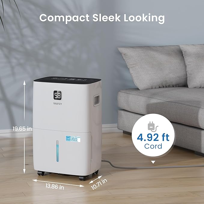 Yaufey 80 Pints Energy Star Dehumidifier for Home, Basement and Large Room up to 6000 Sq. Ft., with Drain Hose, Timer, Intelligent Humidity Control and Large Water Tank