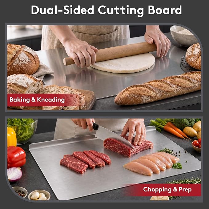 2026 NEW Titanium Cutting Boards for Kitchen, 100% Pure Titanium Kneading Cutting Board with Non Slip Pad, Large Cutting Board for Meat, Fruits, Vegetables, Bread, and Baking (15.7 x 11.8 in)