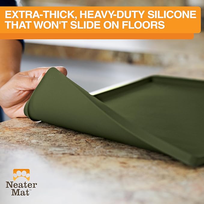 Neater Pet Brands Neater Mat Pet Mats for Food and Water, Cat & Dog Bowl Mat Waterproof Silicone, Feeding Tray, Dog Food Mats for Floors, Placemat w/Raised Edge for Under Bowls, 32" x 24", Olive