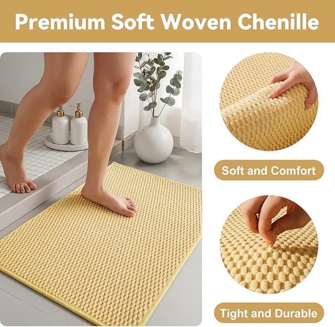 Triohero Bathroom Rugs Non Slip Washable, Super Absorbent Thin Bath Mat Quick Dry Low Pile Bathroom Rug, Yellow 24"x36"