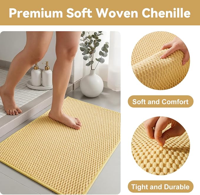 Triohero Bathroom Rugs Non Slip Washable, Super Absorbent Thin Bath Mat Small Quick Dry Low Pile Bathroom Rug, Yellow 20"x30"