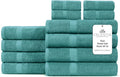 Villa Celestia 12-Piece 100% Cotton Towel Set, 4 Bath Towels, 4 Hand Towels, 4 Wash Cloth, Quick-Dry, Teal