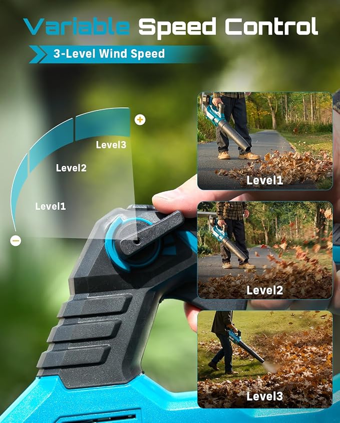 SEESII 650CFM Leaf Blower with 2 x 5.2Ah Batteries, 40V Brushless Motor | 3 Speeds & Turbo Mode, Battery Powered Cordless Blower with Shoulder Strap for Lawn Care, Light Snow & Grass Debris Cleaning