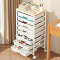 Goovilla Rolling Cart with Drawers, Utility Cart Organizer With 8 Removable Drawers and Wooden Tabletop, Lockable Rolling Storage Organizer for Art, Classroom, Home, Dorm, Office, Craft Storage, White
