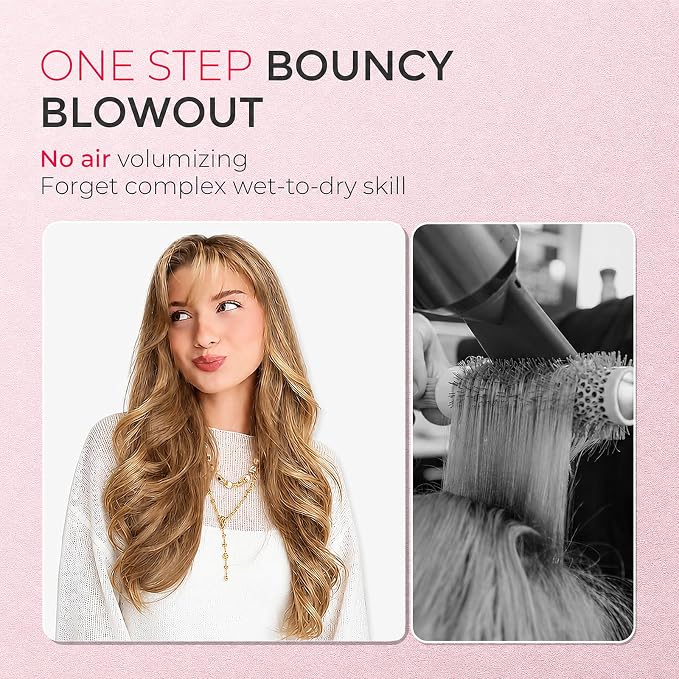 TYMO Thermal Brush Curling Brush - STYLUX 1.5 Inch Blowout Volumizer with Flexi-Fit for Hair Straightening, Heated Round Styler Tool, Hair Straightener and Curler 2 in 1, Dual Voltage, Gold