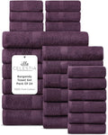Villa Celestia 24-Piece 100% Cotton Towel Set, 6 Bath Towels, 6 Hand Towels, 12 Wash Cloth, Quick-Dry, Burgandy