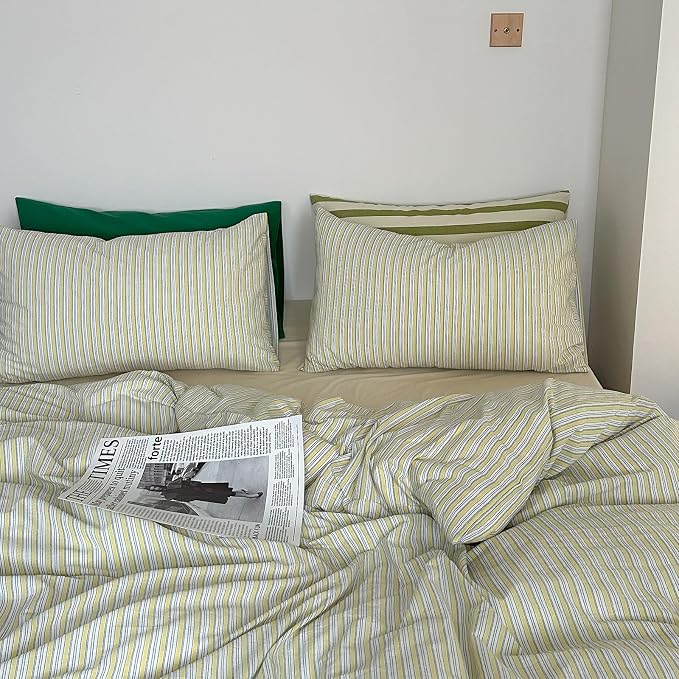 mixinni Vintage Geometric Striped Duvet Cover Set - 3 Piece 100% Washed Cotton Twin XL Size Bedding Set with Matching Pillowcases | Mid-Century Modern Design | Ultra Soft & Breathable-Twin XL Size
