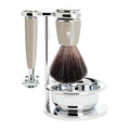 MÜHLE RYTMO Shaving Kit for Men, Melange Grey Shaving Grooming Set 4 Pieces | Closed-comb razor, synthetic brush, bowl and stand with Melange Grey finish for organized wet-shaving daily grooming routines