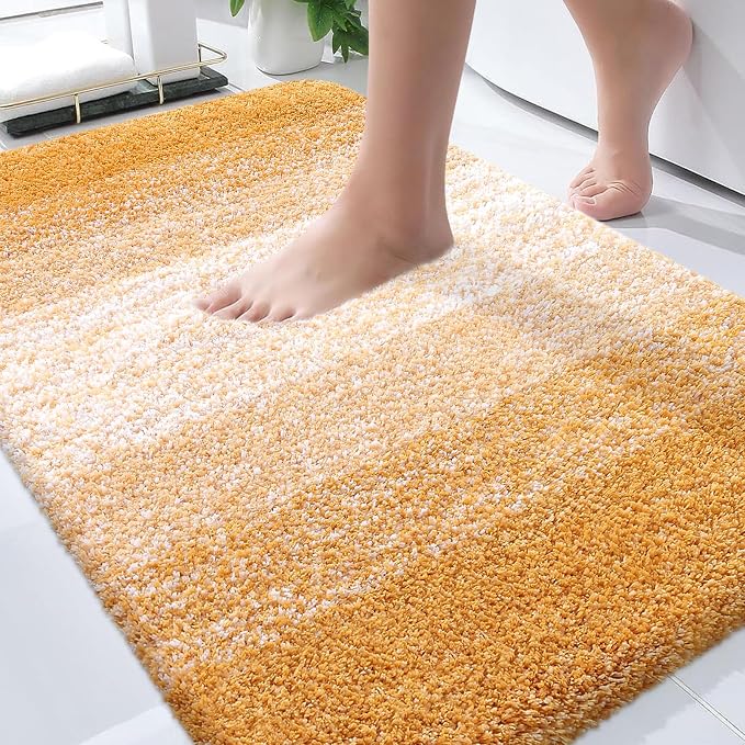 OLANLY Bathroom Rugs Mat 30x20, Extra Soft Absorbent Microfiber Bath Rugs, Rubber Backing, Quick Dry, Machine Washable Bath Mats for Bathroom, Tub and Shower, Home Decor Accessories, Golden Yellow