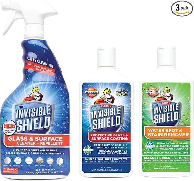 Invisible Shield Glass Essentials Shower Door Protectant and Water Spot Remover Kit 32 oz