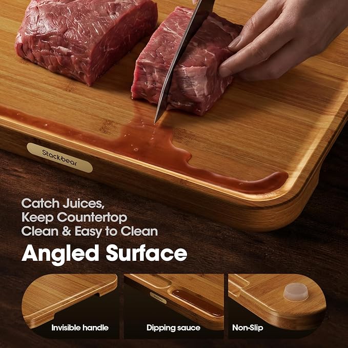 FSC-Certified 17'' x 12'' Deep-Carbonized Bamboo Cutting Board for Kitchen | Wood Chopping Board with Reversible Charcuterie & Juice Groove, Easy-Grip Handles, House Warming Gifts