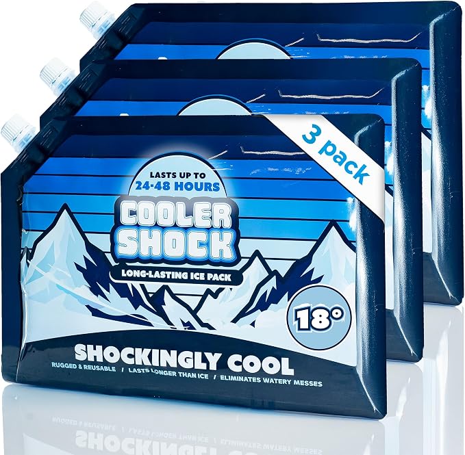 Cooler Shock Reusable Ice Packs for Cooler - Long Lasting Cold Freezer Packs for Coolers and Lunch Boxes - Cooler Ice Packs for Camping Gear, Fishing, Road Trips, Beach Must Haves
