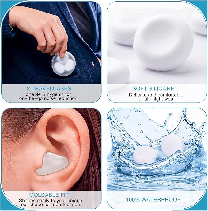 Relaxweex 200 Pcs Wax Earplugs Bulk Moldable Silicone Wax Earplugs for Sleeping 32 db Gel Ear Plugs for Noise Canceling Reduction Swimming Hearing Protection Shooting Construction Work(White)