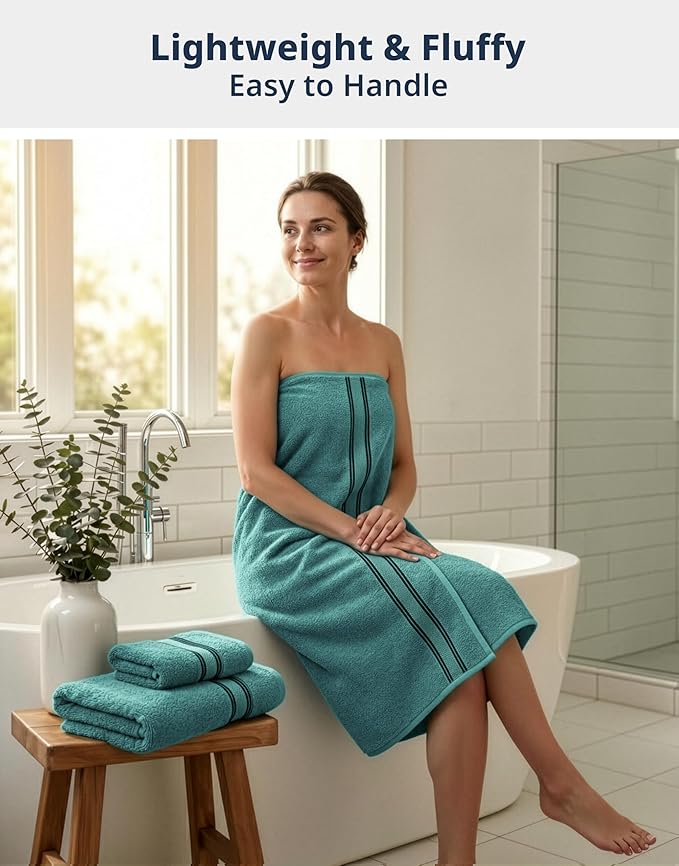 LANE LINEN Luxury Bath Towels Set - 6 Piece, 100% Cotton, Zero Twist, Quick Dry, Absorbent, Super Soft 2 Bath Towels, 2 Hand Towels, 2 Wash Cloths: Teal