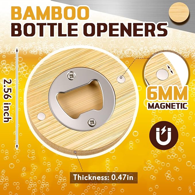 Vesici 100 Pcs Magnetic Bottle Opener 2.5in DIY Bamboo Round Shape Beer Openers Wooden Fridge Magnet Refrigerator Sticker Gift for Beer Lover Wedding Guest Kitchens Bars Parties