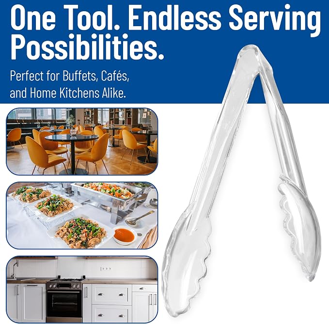Carlisle FoodService Products 410907 Carly Salad Tong, 9" Utility Tong, Clear, 12 Pack