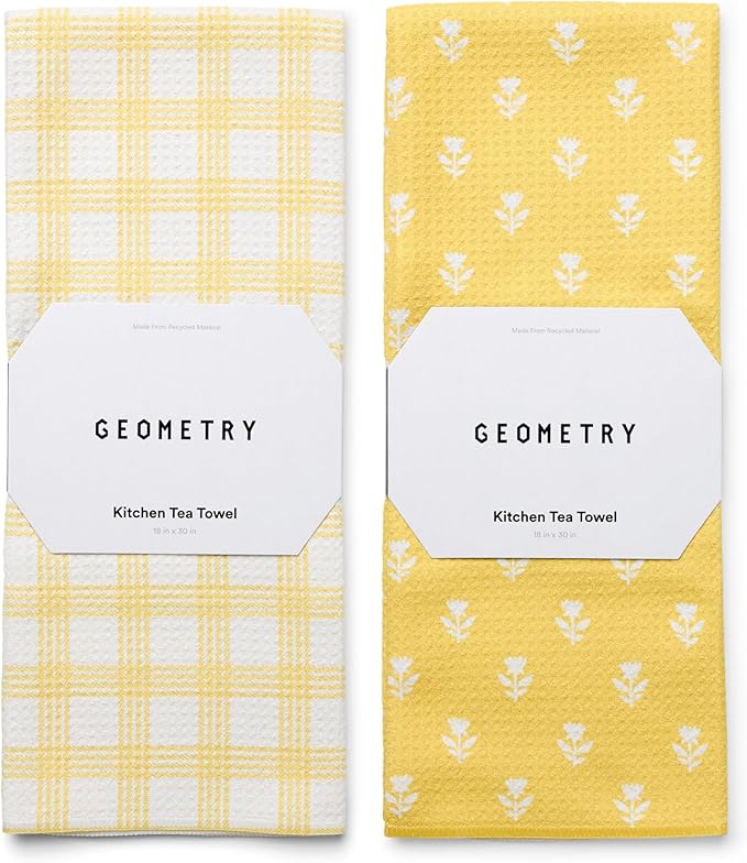 GEOMETRY Tea Towels – Spring & Summer Collection – Quick-Dry, Ultra-Absorbent, Reusable Microfiber Kitchen Towels for Drying & Cleaning - Sunbeam - 2 Pack
