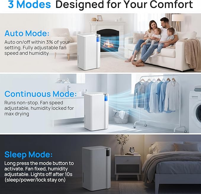 Uthfy 3000 Sq. Ft Dehumidifier for Basement with WiFi, Max 38 Pints Dehumidifier for Home with Drain Hose, 24H On/Off Timer, 3 Color Ambient Light, Child Lock,Auto Deforest, Quiet for Bedroom,Bathroom