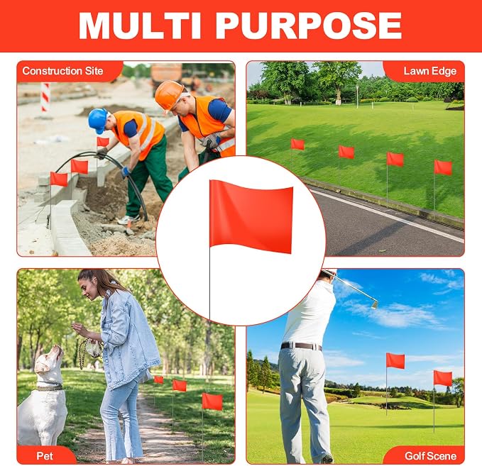15x4x5 Inch Marking Flags – High-Visibility Yard & Lawn Flags for Boundary, Dog Training, Landscaping, Sprinklers, Surveying & Construction | Durable, UV & Weather Resistant (Orange, 100 Pack)