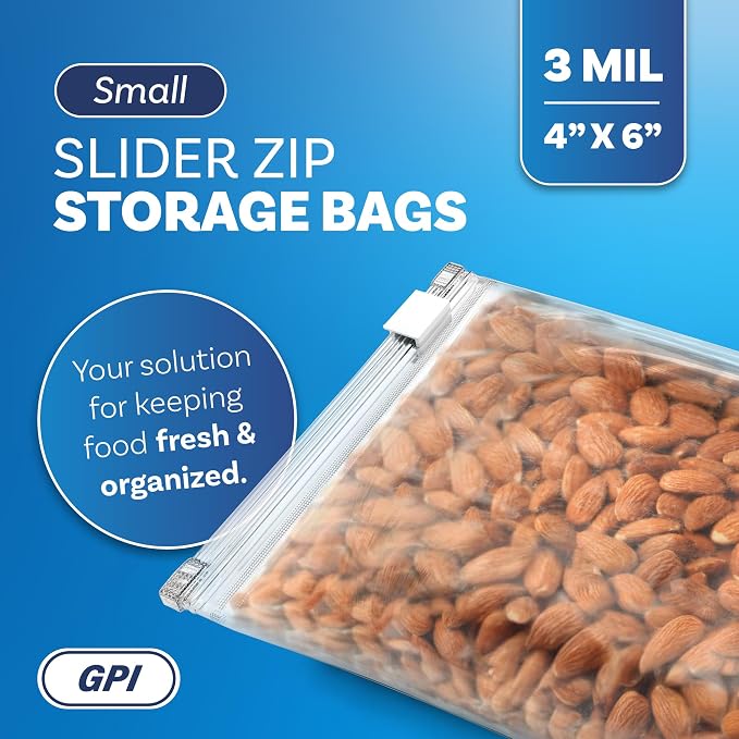 1000 Count - Slider Zip Food Storage Snack Bags, 4" x 6" (8 Ounces) 3 Mil Heavy Duty, Strong & Durable For Freezer Storage, For Sandwiches, Snacks & More. GPI