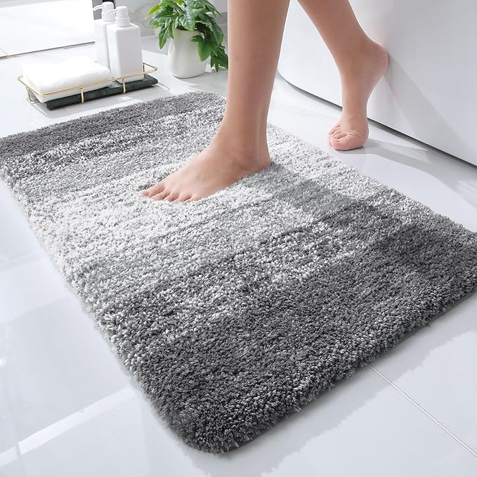 OLANLY Small Bathroom Rugs Mat 24x16, Extra Soft Absorbent Microfiber Bath Rugs, Rubber Backing, Quick Dry, Machine Washable Bath Mats for Bathroom Floor, Tub and Shower, Home Decor Accessories, Grey