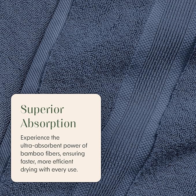 Springtree Home Luxury Bamboo Rayon Bath Towel Set | 4-Pack | French Blue | 35% Bamboo Rayon - 65% Zero Twist Cotton | Absorbent Quick-Dry Towels for Bathroom | Ultra Soft | OEKO-TEX Standard 100