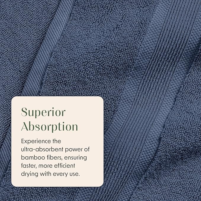 Springtree Home Luxury Bamboo Rayon Bath Towel Set | 6-Piece Set | Blue | 35% Bamboo Rayon - 65% Zero Twist Cotton | Absorbent Quick-Dry Towels for Bathroom | Ultra Soft | OEKO-TEX Standard 100