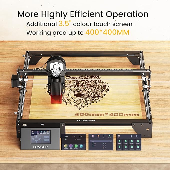 Longer RAY5 New Upgraded Laser Engraver, DIY Laser Engraver 5W Output Power, 3.5” Color Touch Screen, App Offline Control, Engraver Tool for Metal/Glass/Wood Engraving Area 15.75"x15.75"