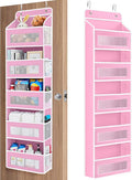 JARLINK Over the Door Organizer for Bedroom, Pantry, Bathroom, 5 Shelf Pink | Anti-Tilt Design, 44 lb Load Capacity, Hanging Door Organizer with 5 Large Capacity Pockets, Behind Door Storage for Nursery