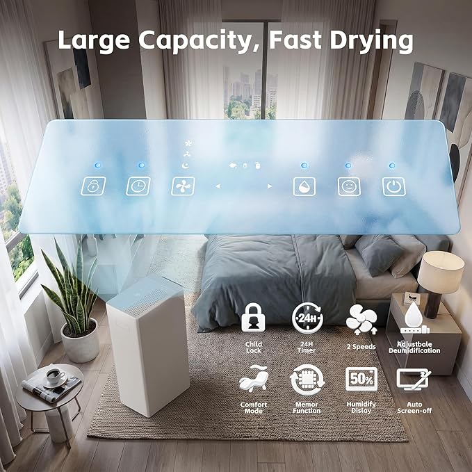 Uthfy 5500 Sq.Ft Dehumidifiers for Home and Basement, Max 100 Pint/Day Dehumidifier with Drain Hose, 24 H Timer & Child Lock, LED Panel, Ultra Quiet, whole house dehumidifiers for home, Bedroom