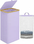 iEGrow Laundry Hamper with Lid, 110L Large Laundry Basket with Removable Bag, Clothes Basket Hamper with Bamboo Frame for Clothes Towels Organizer- Purple