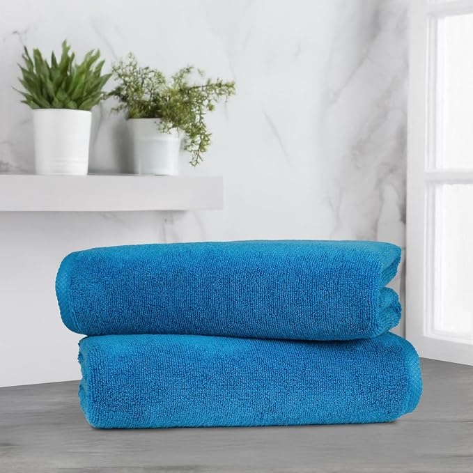 Amazon Basics 2-Piece Quick-Dry Oversize Bath Towel, 100% Cotton, 54" x 30", Lake Blue