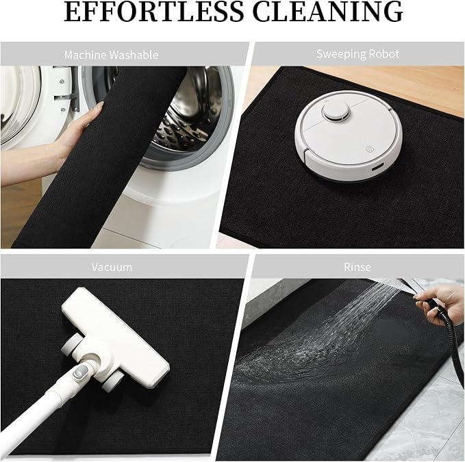 YIHOUSE Black Bathroom Rugs Sets 5 Piece, Quick Dry Thin Bath Mat with Toilet Rug, Non Slip Absorbent Machine Washable, Bath Runner Rugs for Bathtub Sink Home Decor