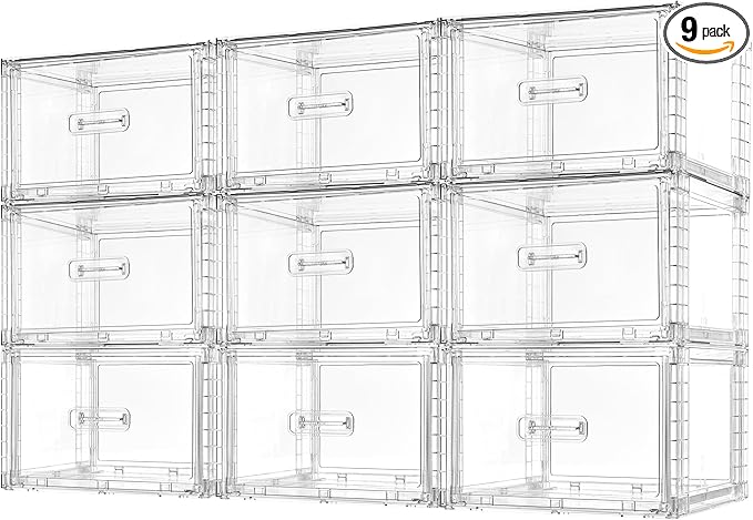 Vtopmart 9 Pack Clear Stackable Storage Drawers 15QT,Easily Assemble Closet Organizers,Plastic Storage Bins for Bathroom,Cabinet,Kitchen Pantry,Under Sink Organization(Medium)